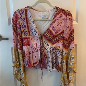 Patterned Tie-Front Top